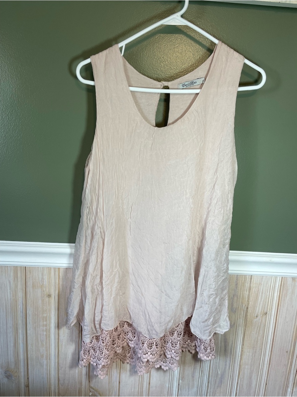 Elena Baldi Sleeveless Crochet-Hem Silk Tunic Tank - Blush Pink
